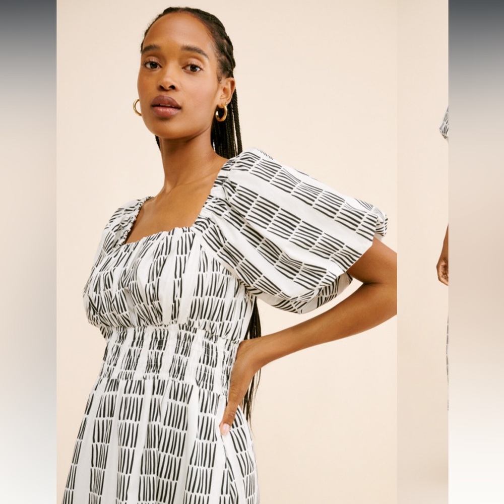 Anthropologie Maeve Puff Sleeve square neck smocked Midi Dress - 100% Cotton - Picture 5 of 14